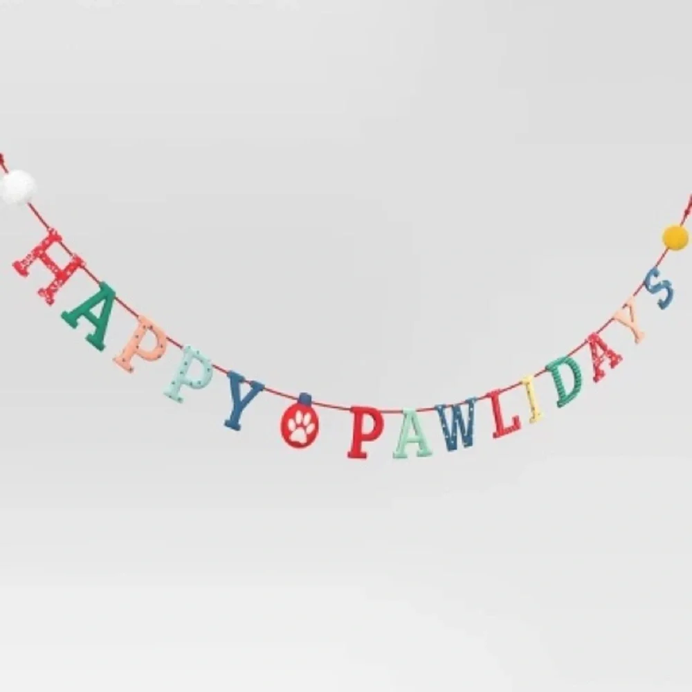6' Fabric 'Happy Pawlidays' Decorative Christmas Wall Garland - Wondershop